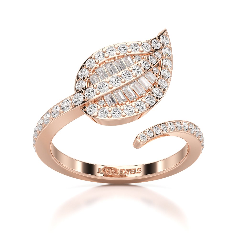 0.70 CT Baguette Cut Diamond Open Leaf Ring Jama Jewels