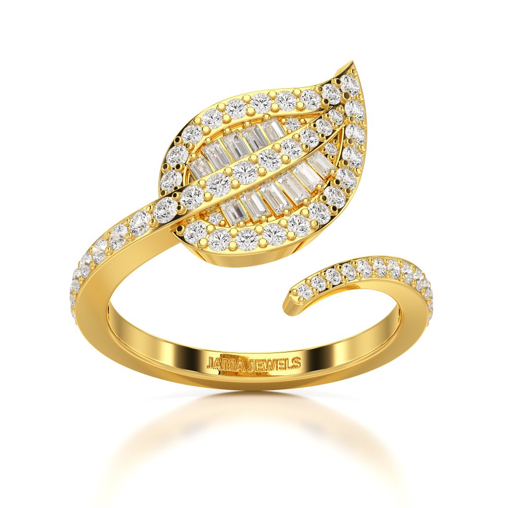 0.70 CT Baguette Cut Diamond Open Leaf Ring Jama Jewels