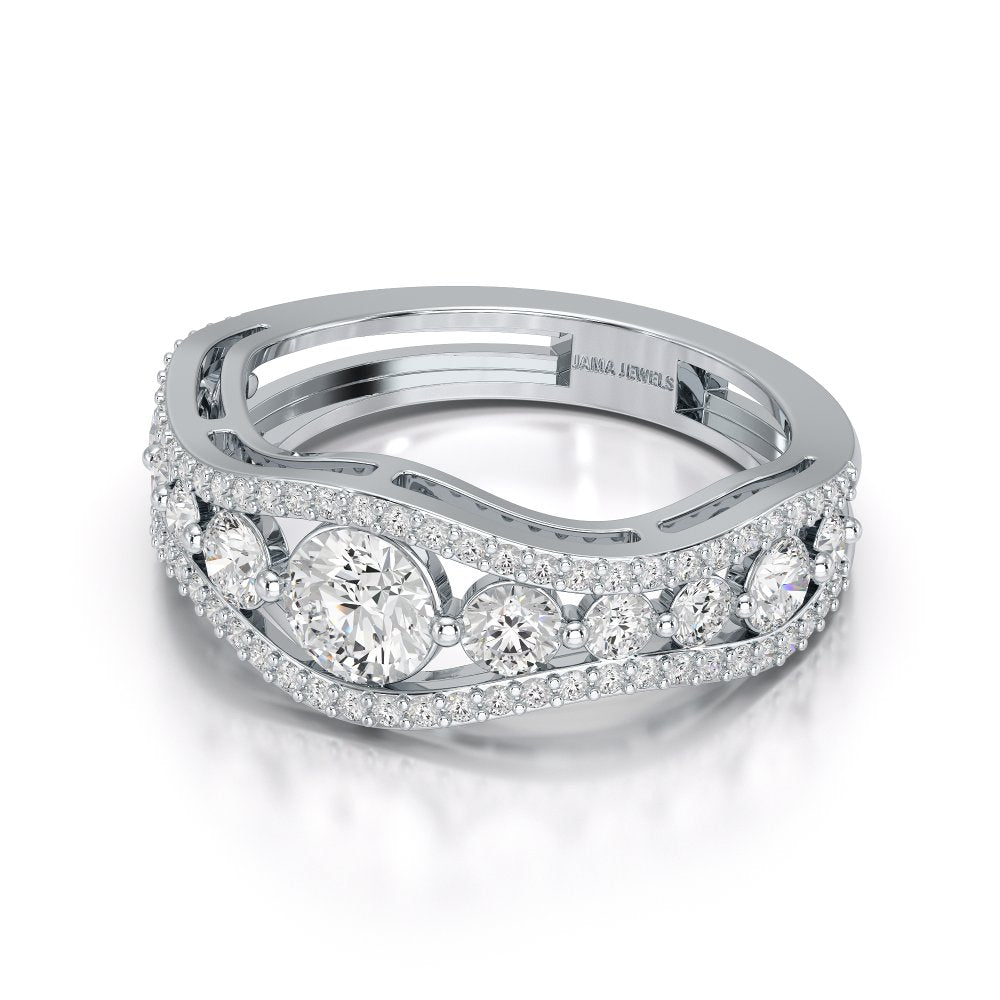 1.50 CT Round Cut Three Row Curved Diamond Ring Jama Jewels