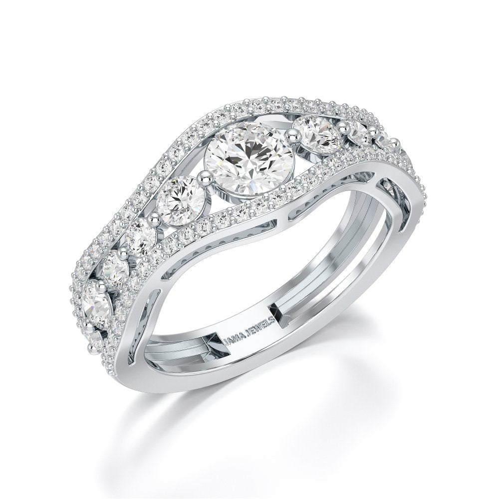 1.50 CT Round Cut Three Row Curved Diamond Ring Jama Jewels