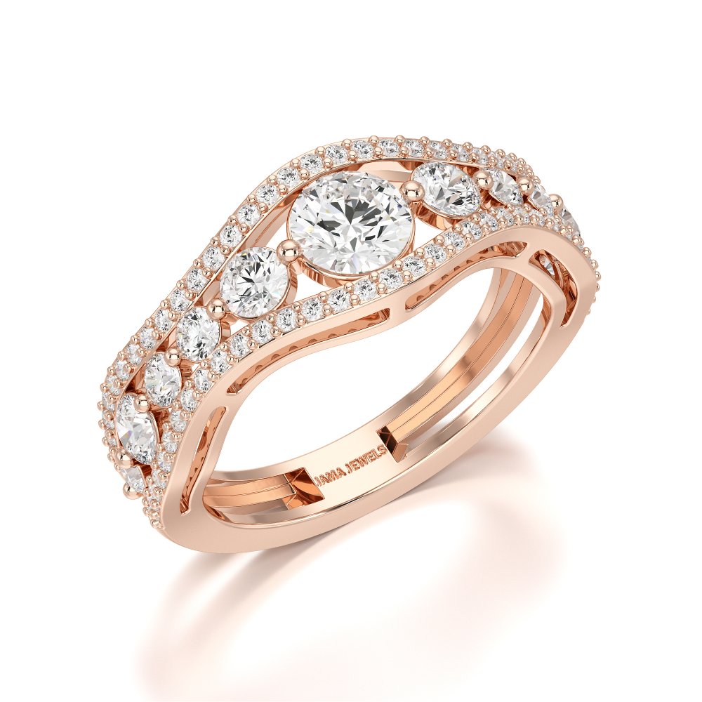 1.50 CT Round Cut Three Row Curved Diamond Ring Jama Jewels