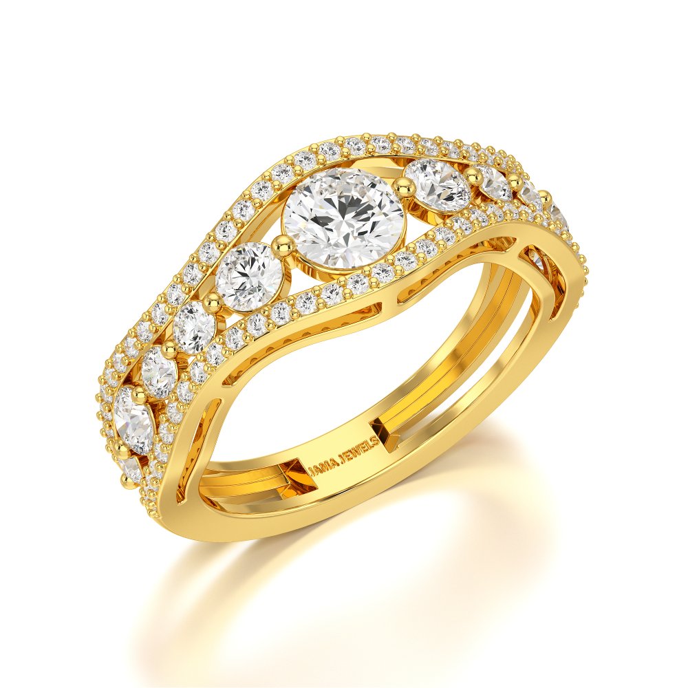 1.50 CT Round Cut Three Row Curved Diamond Ring Jama Jewels
