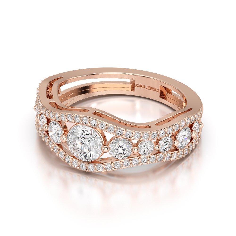 1.50 CT Round Cut Three Row Curved Diamond Ring Jama Jewels