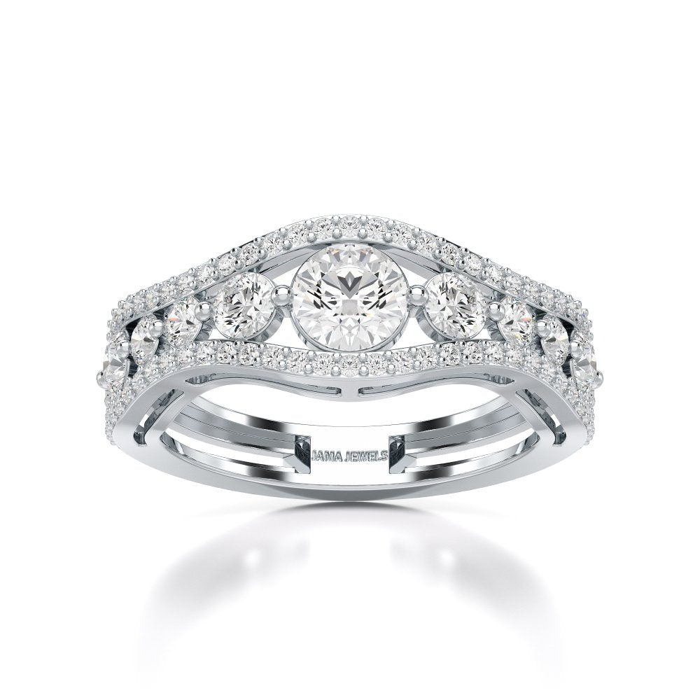 1.50 CT Round Cut Three Row Curved Diamond Ring Jama Jewels