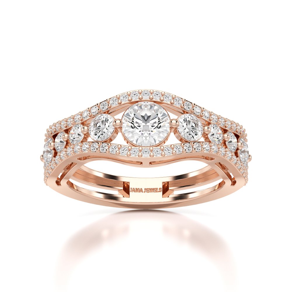 1.50 CT Round Cut Three Row Curved Diamond Ring Jama Jewels