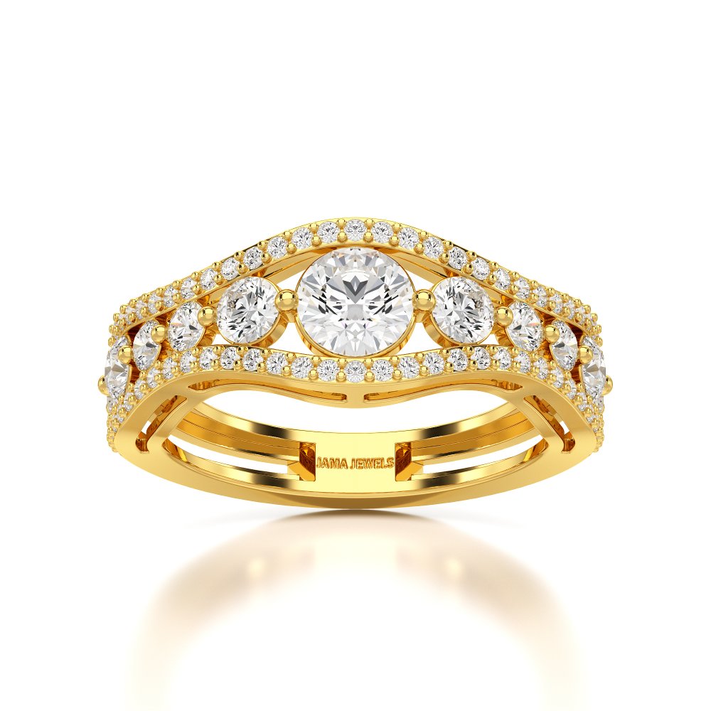 1.50 CT Round Cut Three Row Curved Diamond Ring Jama Jewels