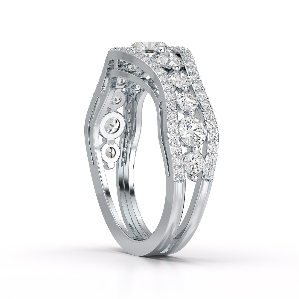1.50 CT Round Cut Three Row Curved Diamond Ring Jama Jewels