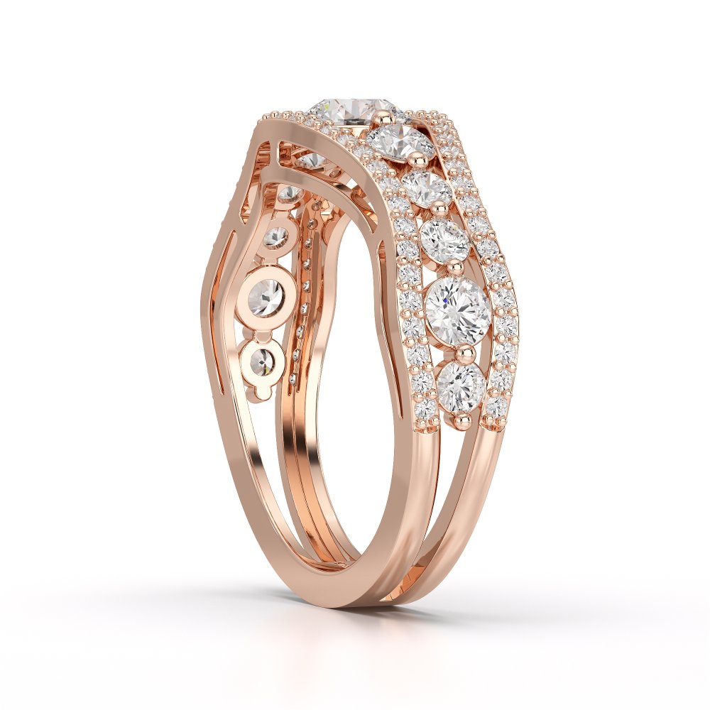 1.50 CT Round Cut Three Row Curved Diamond Ring Jama Jewels
