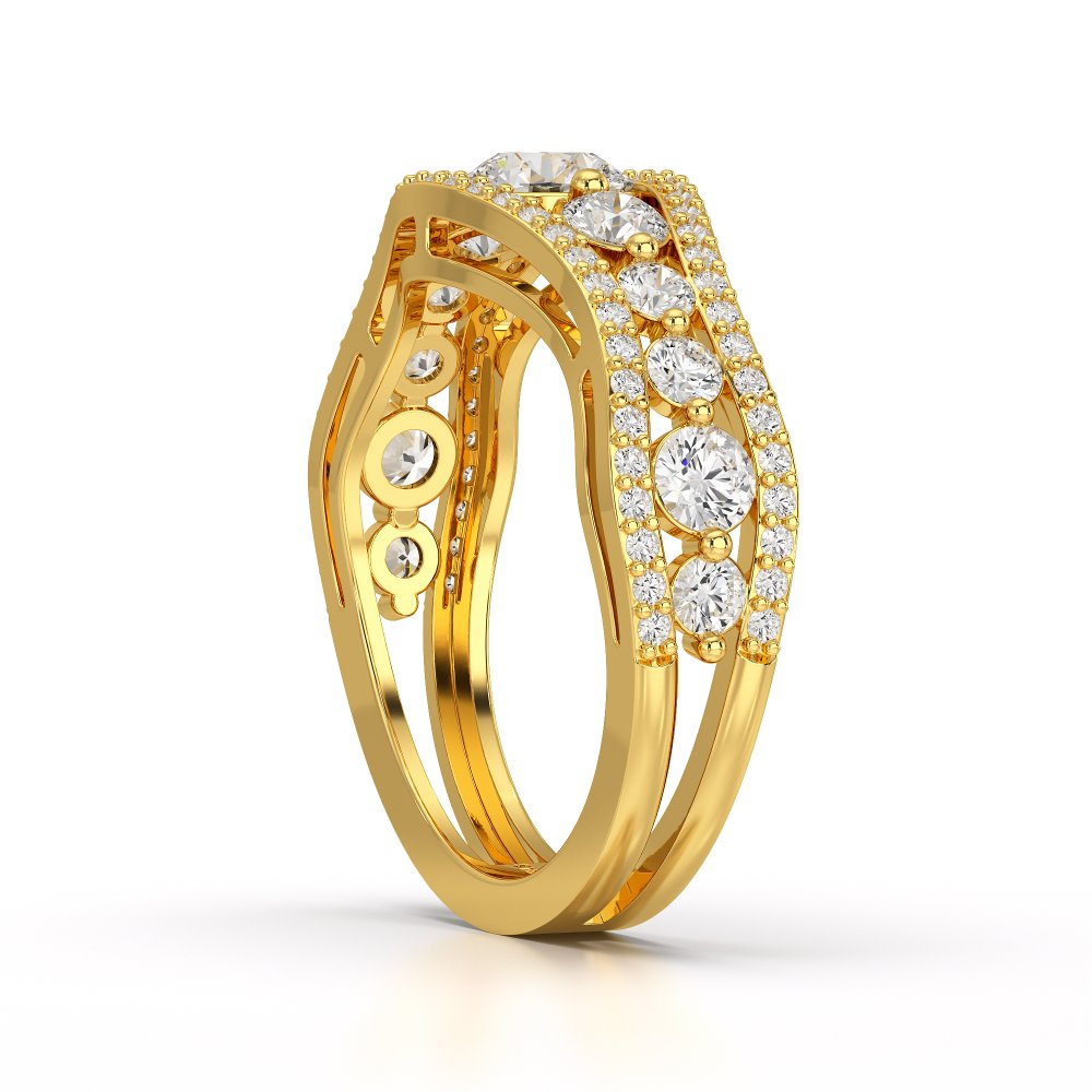 1.50 CT Round Cut Three Row Curved Diamond Ring Jama Jewels