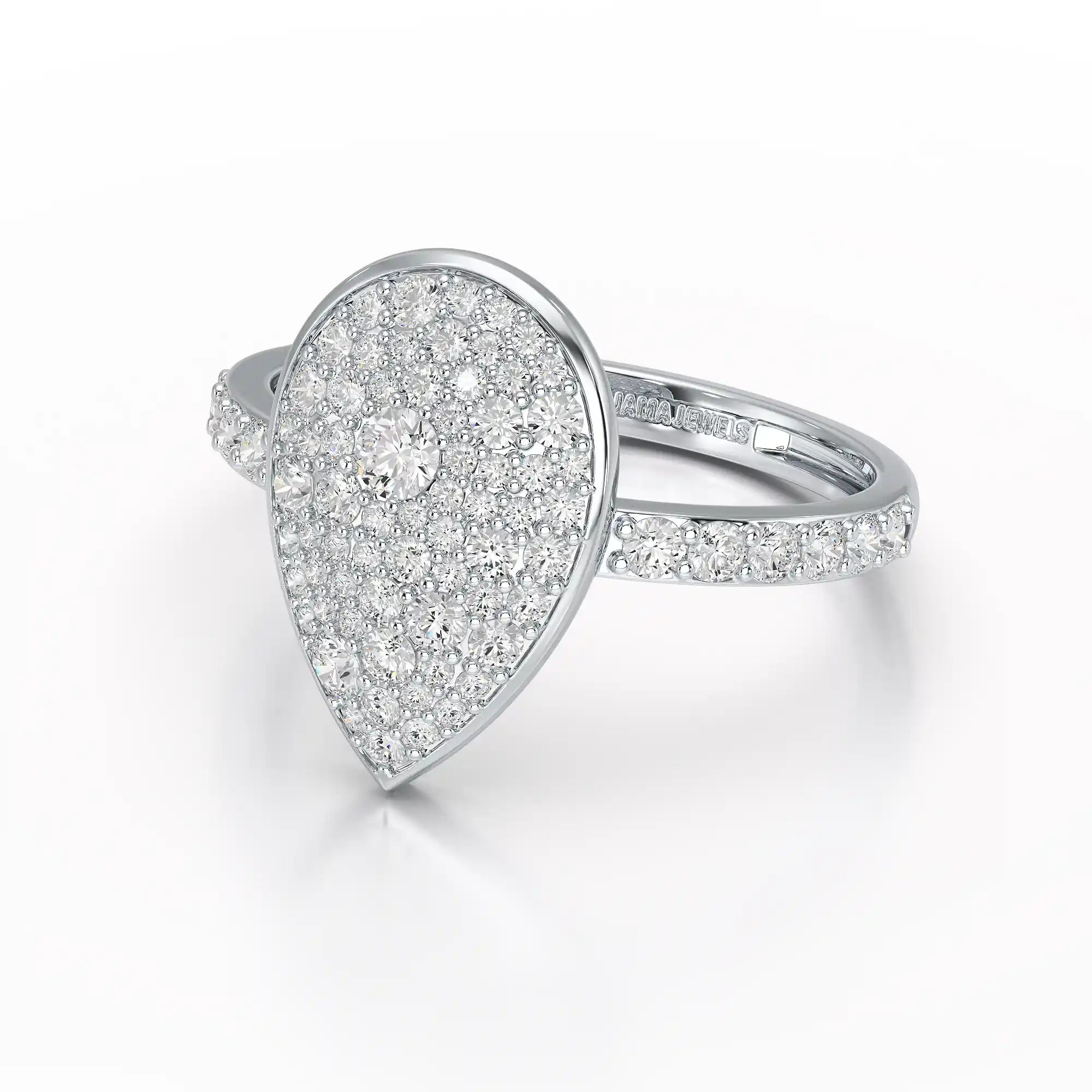 1 CT Pear Shaped Pave Ring with Round Diamonds