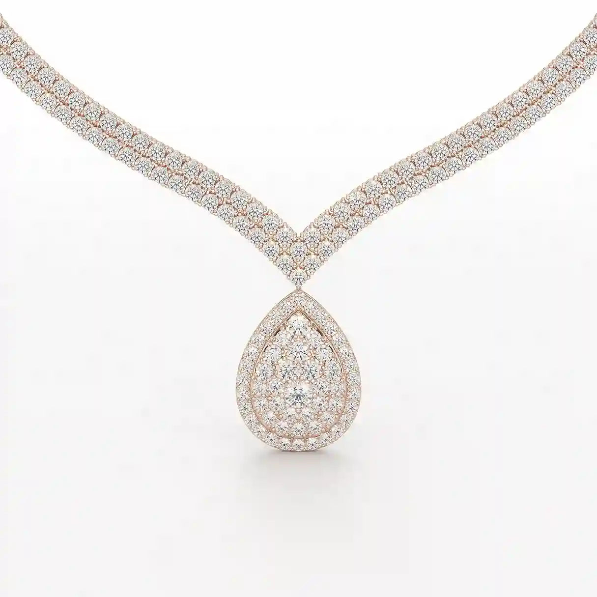 23.54 CT 2 Layered Necklace with Round Lab Diamonds