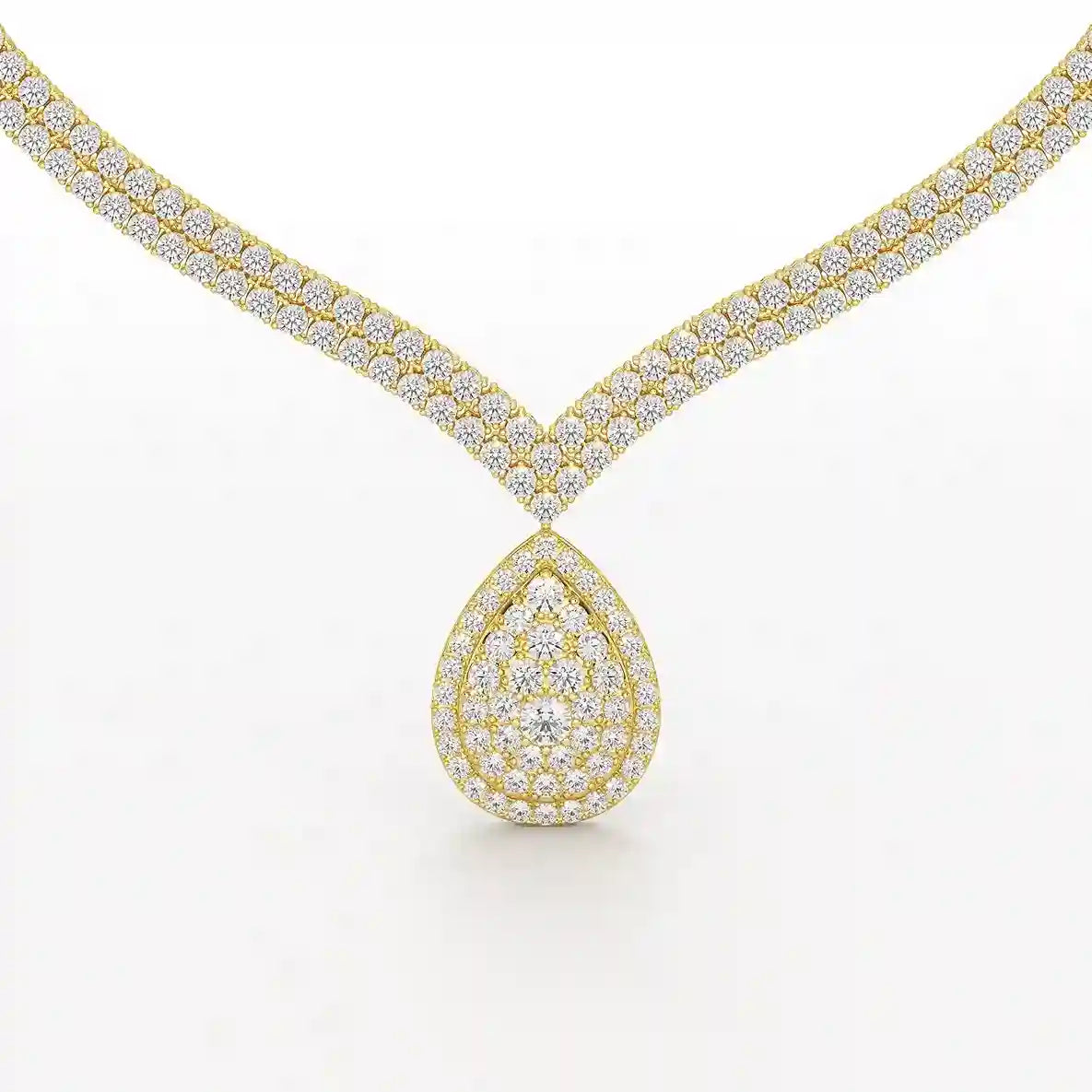 23.54 CT 2 Layered Necklace with Round Lab Diamonds