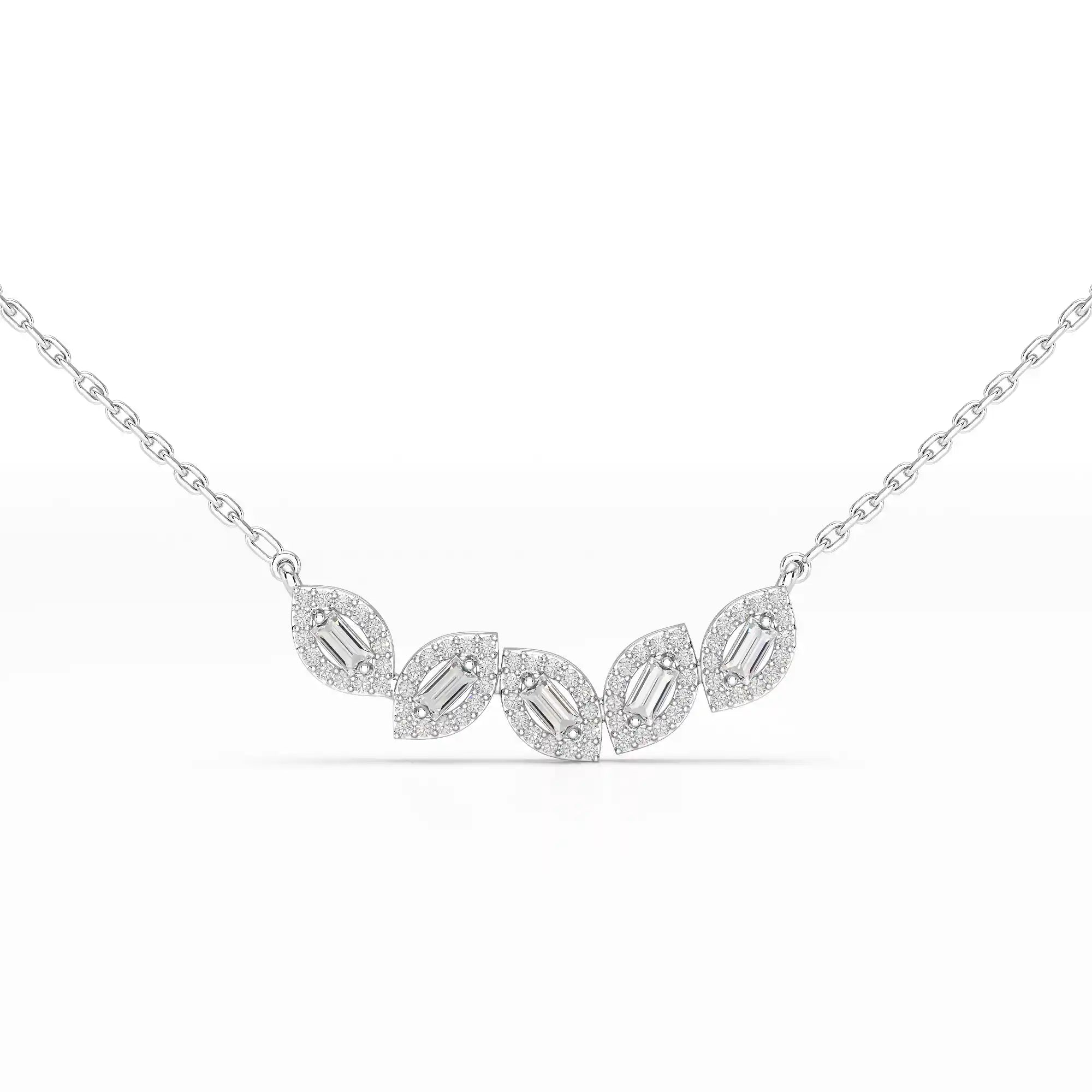 0.45 CT Baguette & Round Cut Diamond Chain Pendant