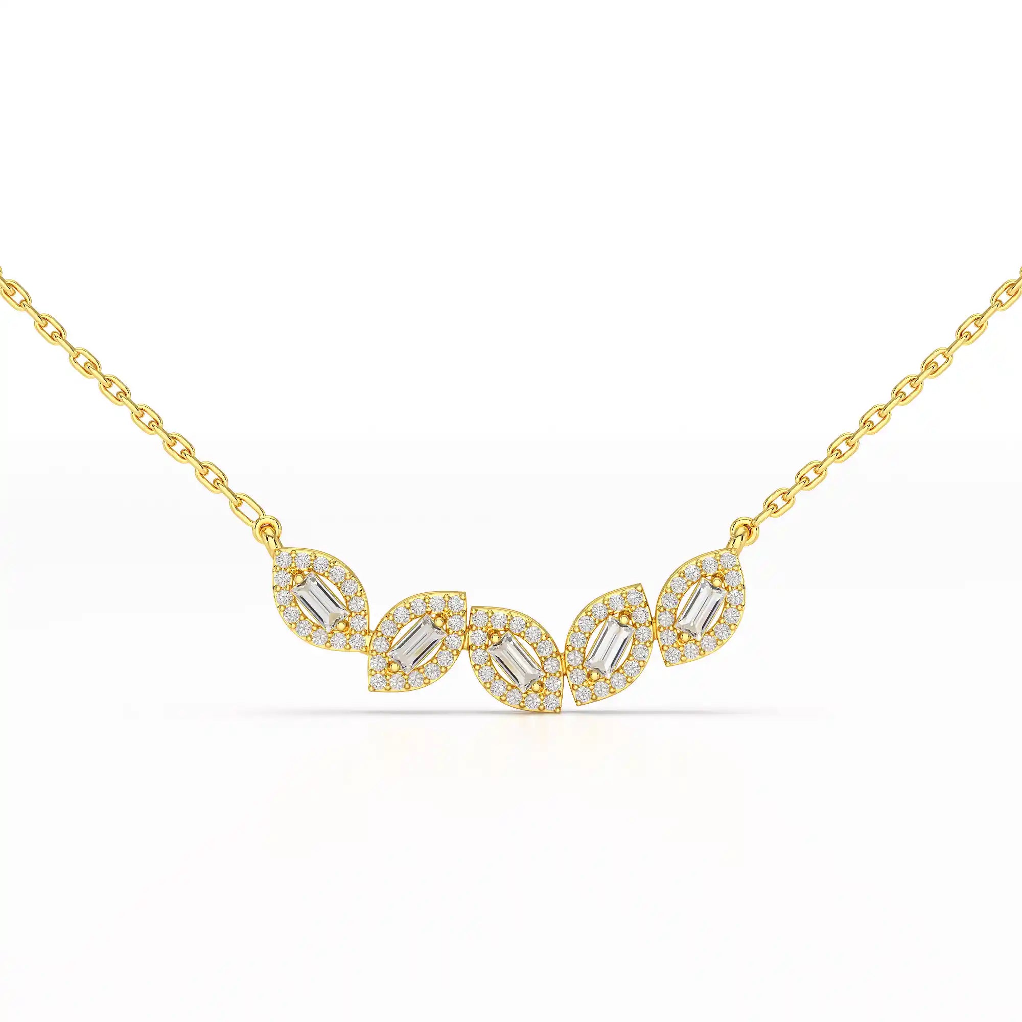 0.45 CT Baguette & Round Cut Diamond Chain Pendant