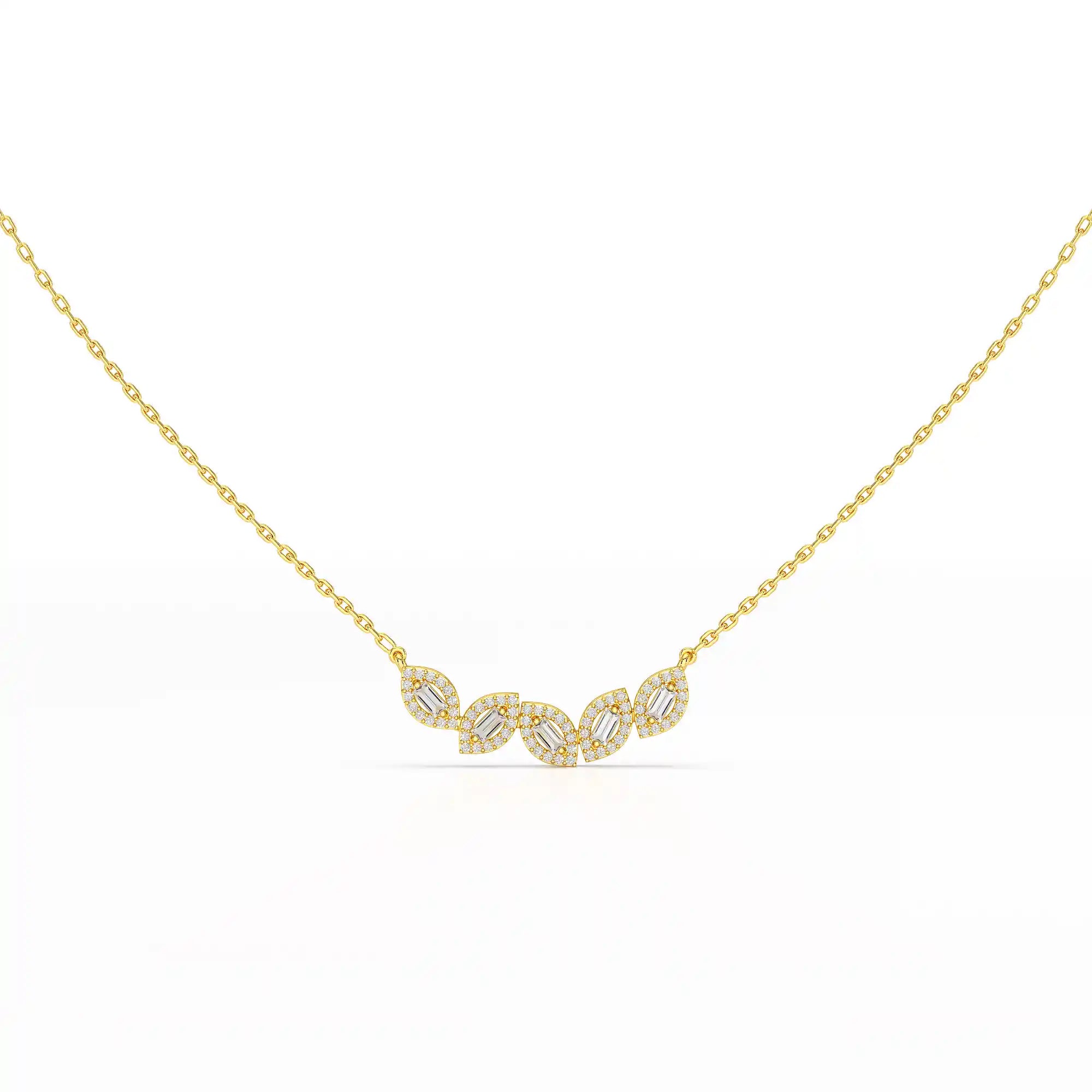 0.45 CT Baguette & Round Cut Diamond Chain Pendant