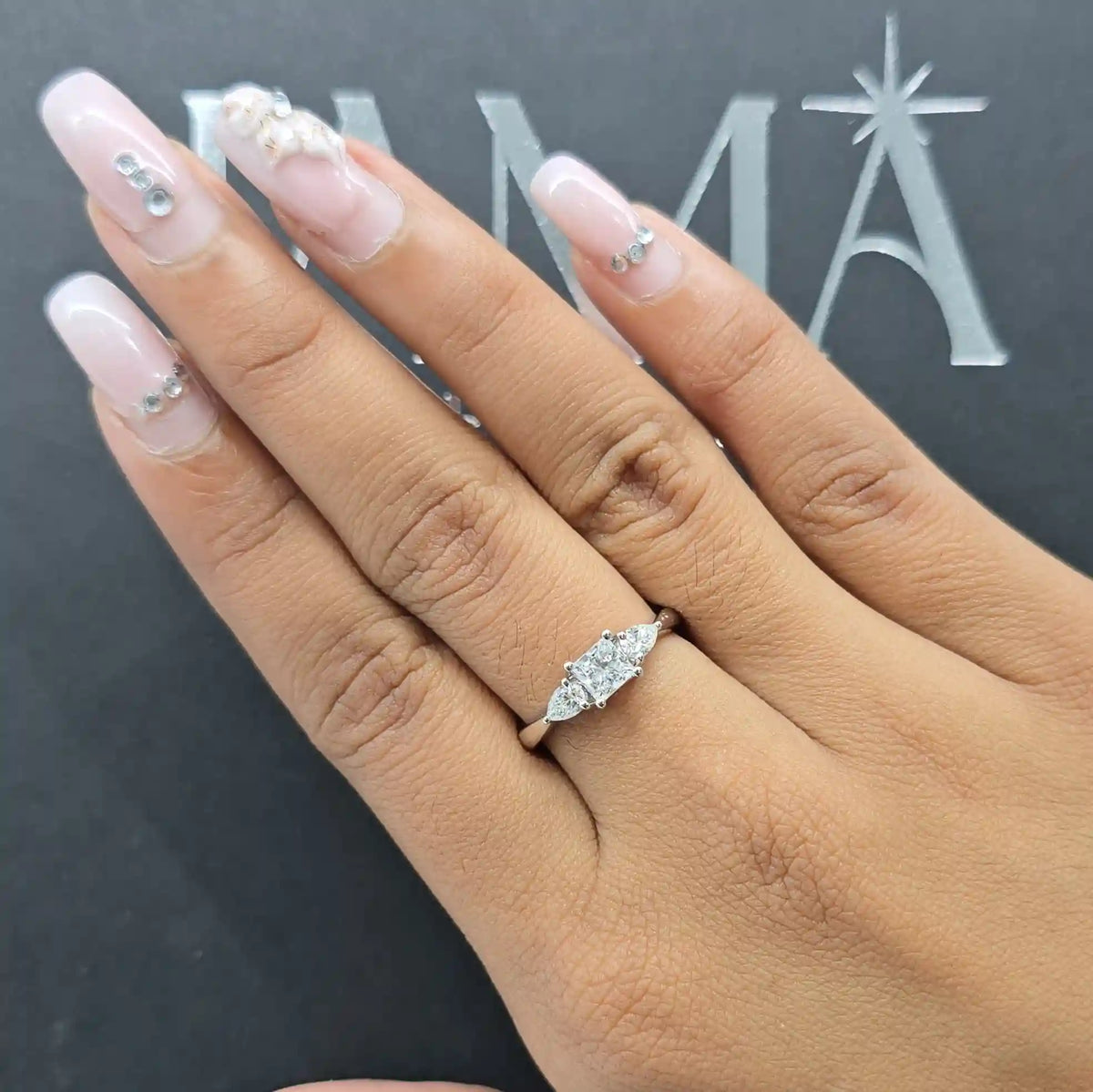 0.90 CT Lab Diamond Princess & Pear Cut Three Stone Ring (Ready for Delivery)