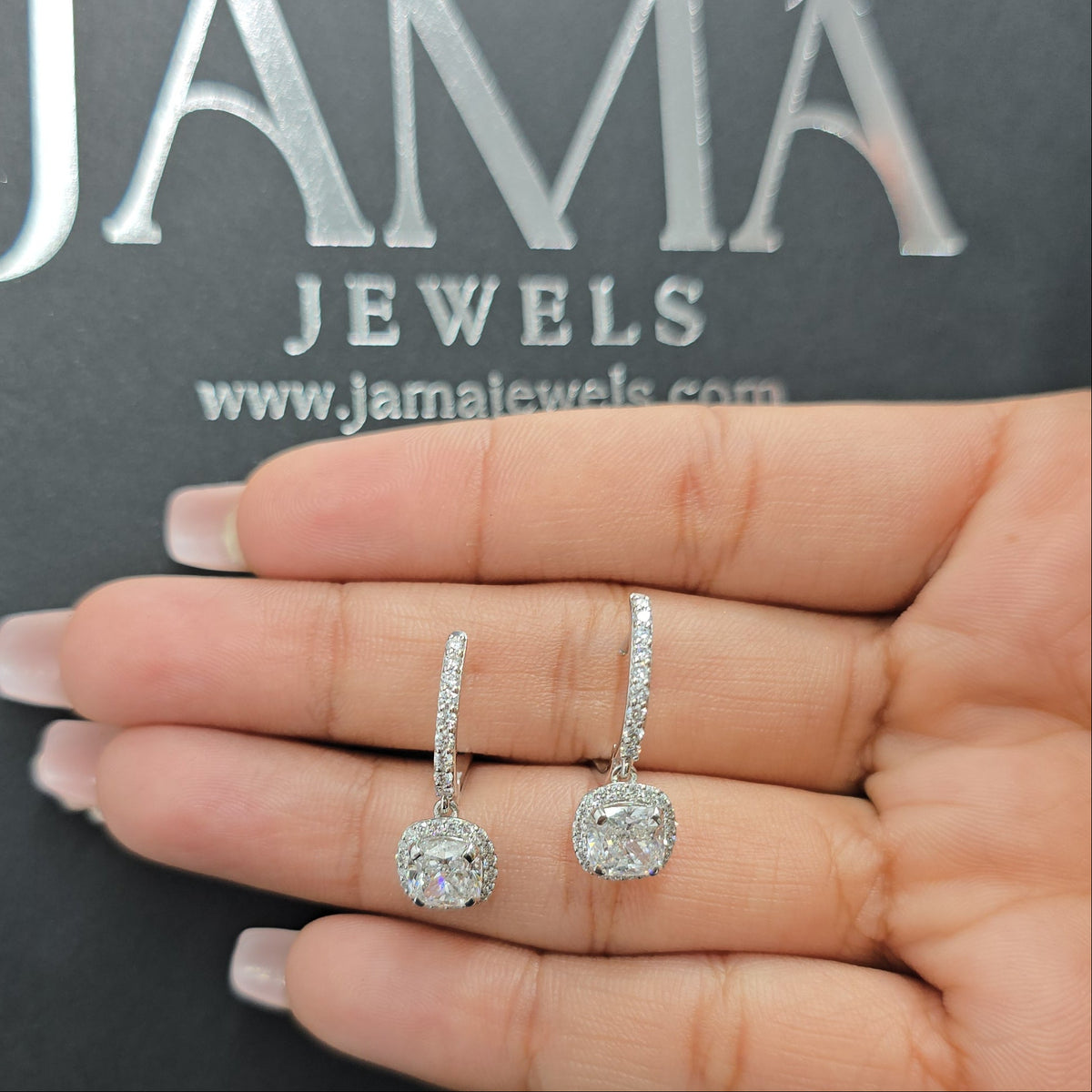 2.65 CT Lab Diamond Hoop Earring with Cushion Hanging (Ready for Delivery)