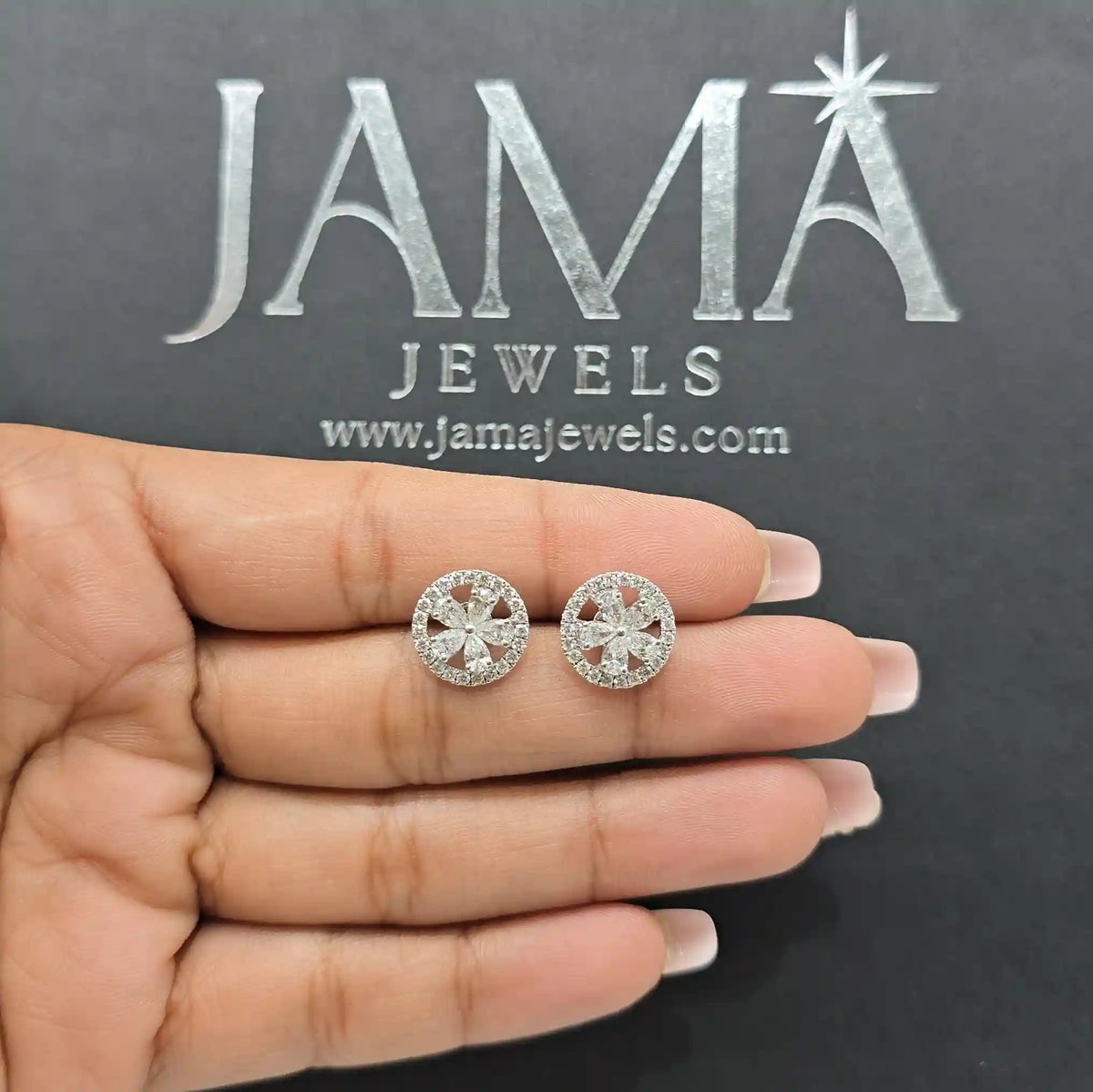 1.45 CT Lab Diamond Circle Stud Earring shown in hand