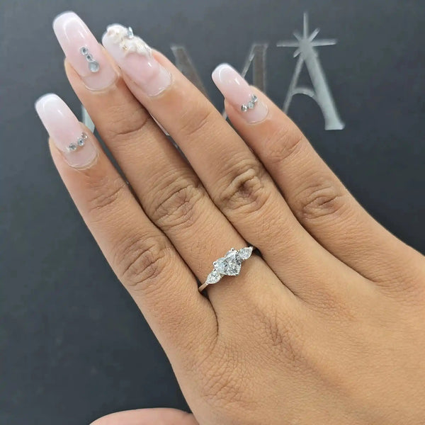 1.35 CT Heart & Pear Cut Lab Diamond Three Stone Ring (Ready for Delivery)