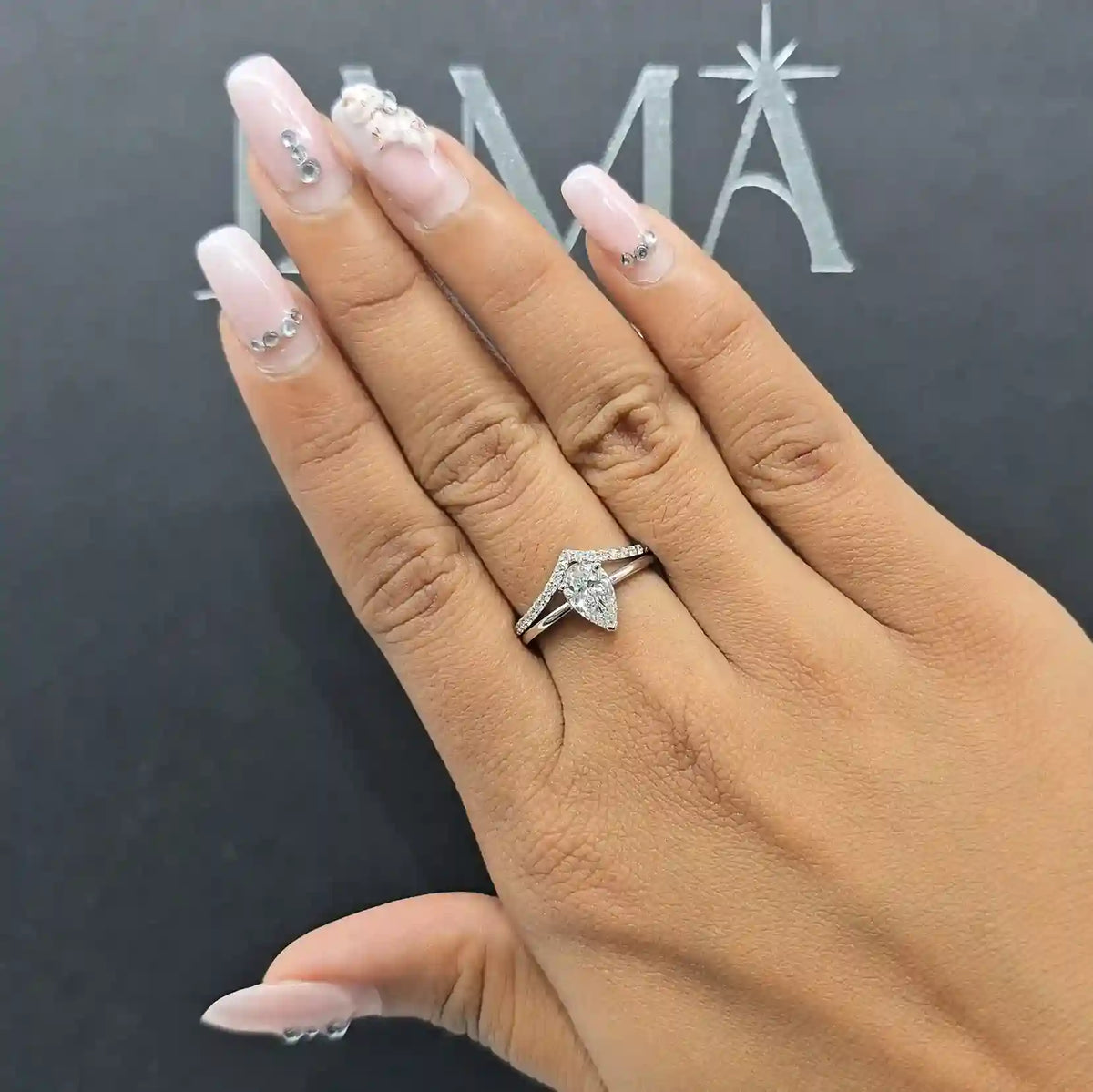 1.25 CT Two Layer Pear Cut Ring With Round Diamonds (Ready for Delivery)