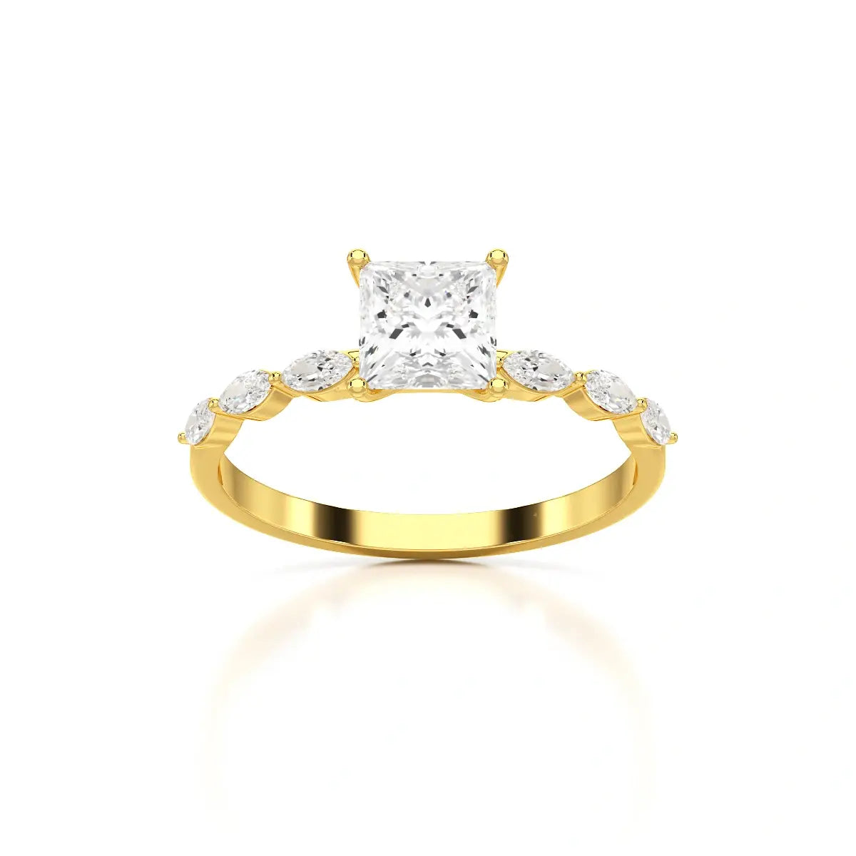 1.3 CT Princess Cut Lab Diamond Ring with Marquise cut Side Diamonds
