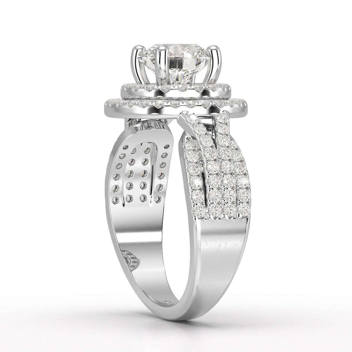 2.15 CT Round Cut Layered Halo Lab Diamond Ring