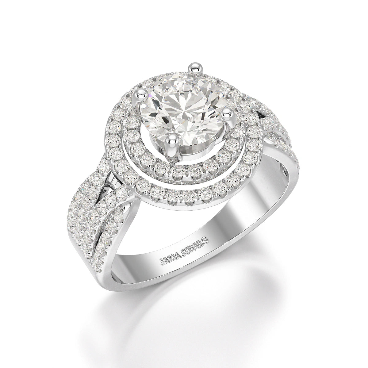 2.15 CT Round Cut Layered Halo Lab Diamond Ring