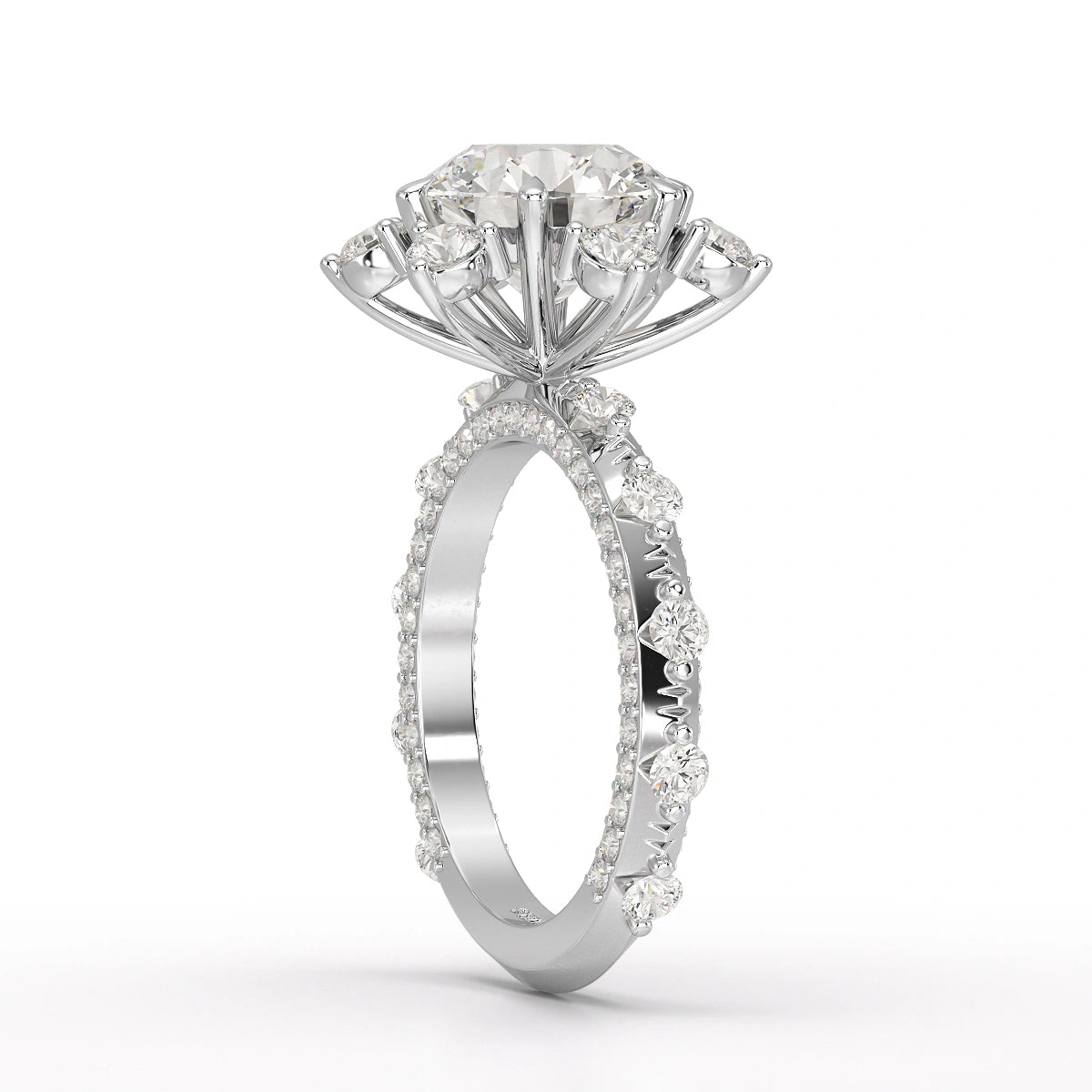 4.61 CT Round Cut Flower Halo Lab Diamond Ring