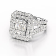 1.94 CT Baguette Cut Layered Halo Lab Diamond Ring