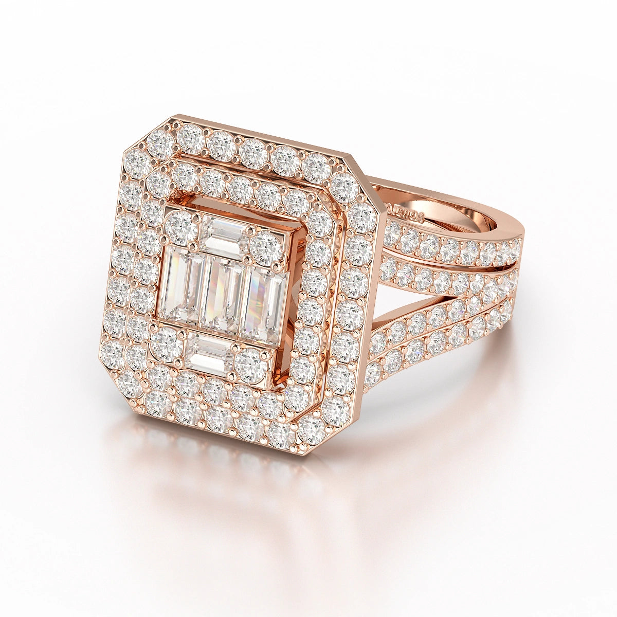 1.94 CT Baguette Cut Layered Halo Lab Diamond Ring