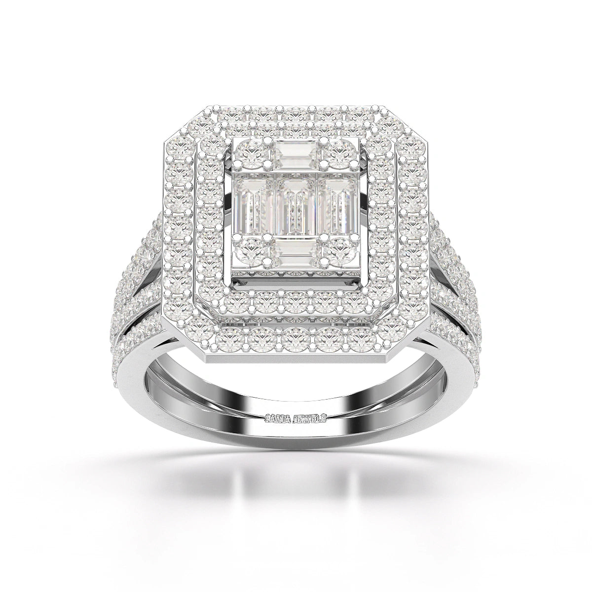 1.94 CT Baguette Cut Layered Halo Lab Diamond Ring