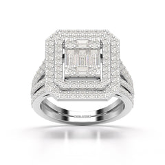 1.94 CT Baguette Cut Layered Halo Lab Diamond Ring