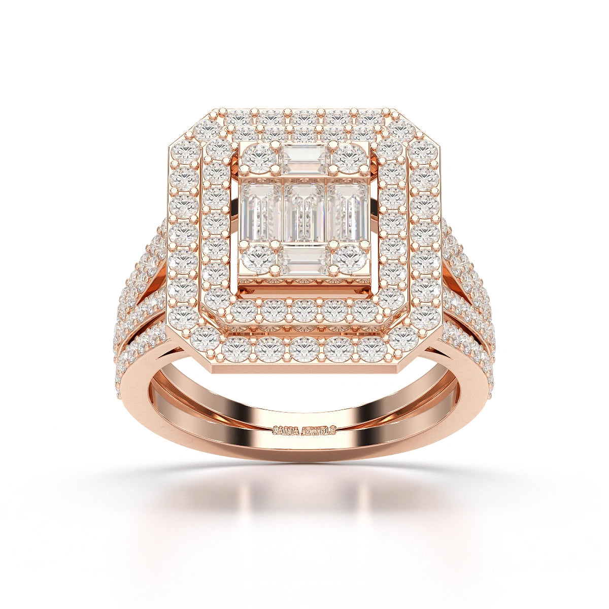 1.94 CT Baguette Cut Layered Halo Lab Diamond Ring