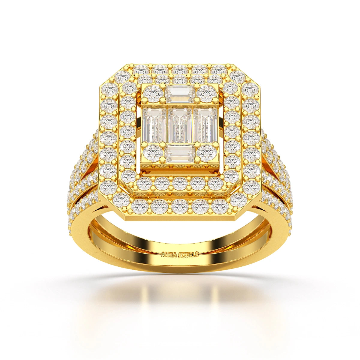 1.94 CT Baguette Cut Layered Halo Lab Diamond Ring