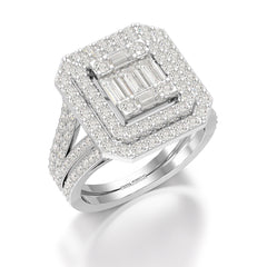 1.94 CT Baguette Cut Layered Halo Lab Diamond Ring