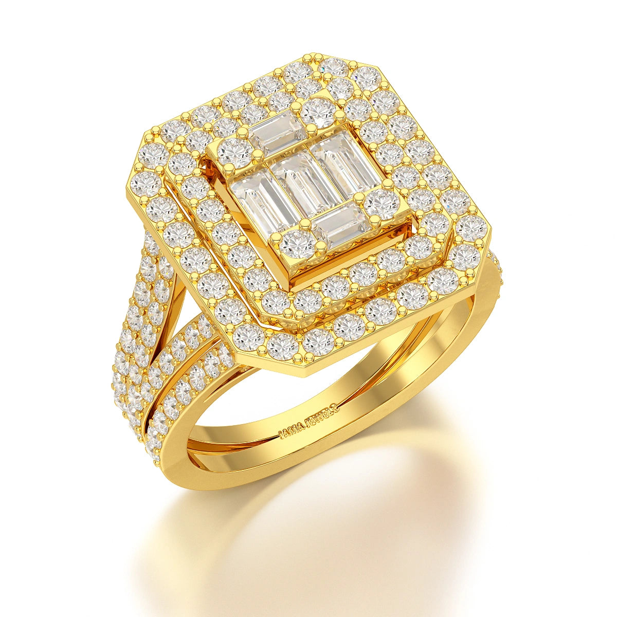 1.94 CT Baguette Cut Layered Halo Lab Diamond Ring