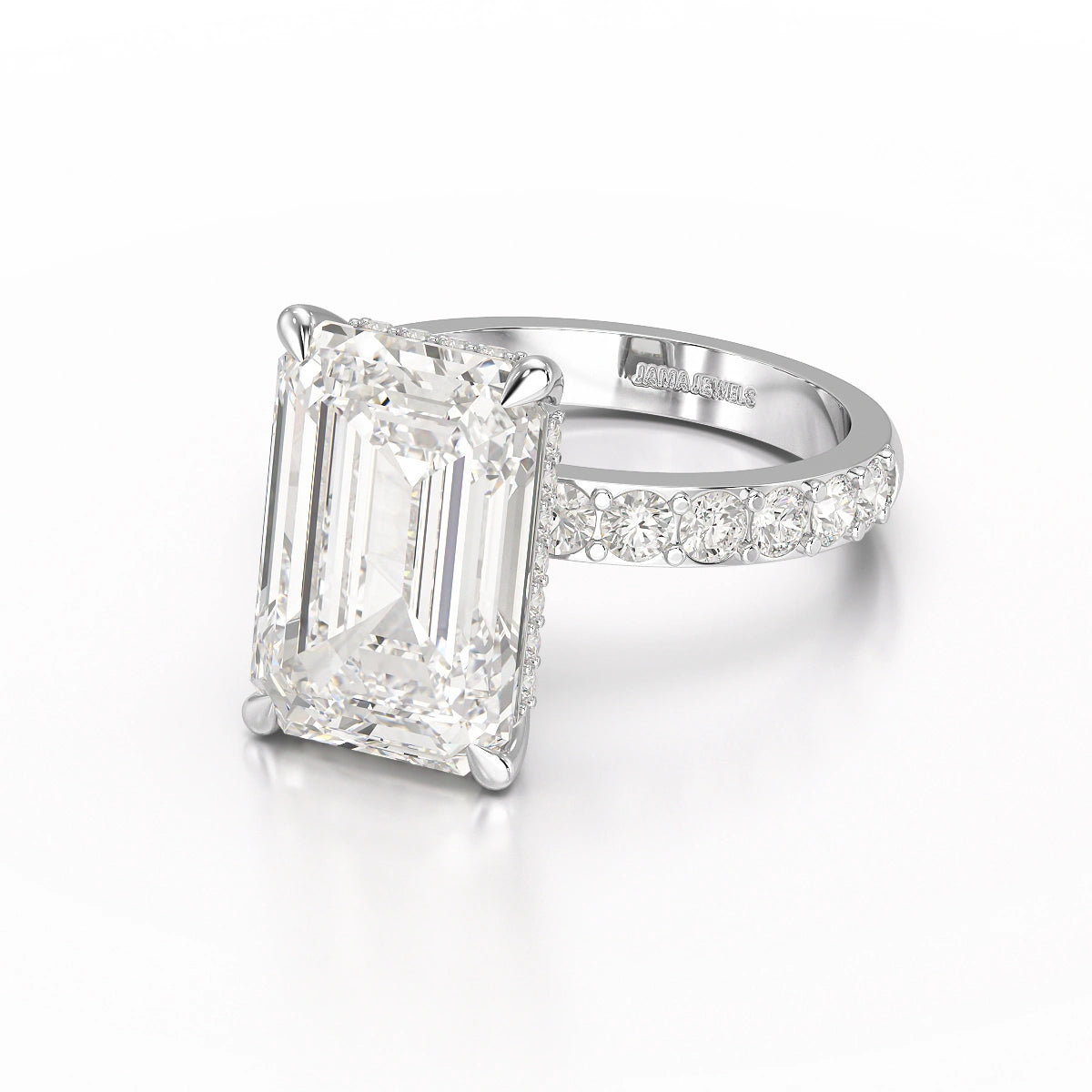 12 CT Emerald Cut Hidden Halo Lab Diamond Ring