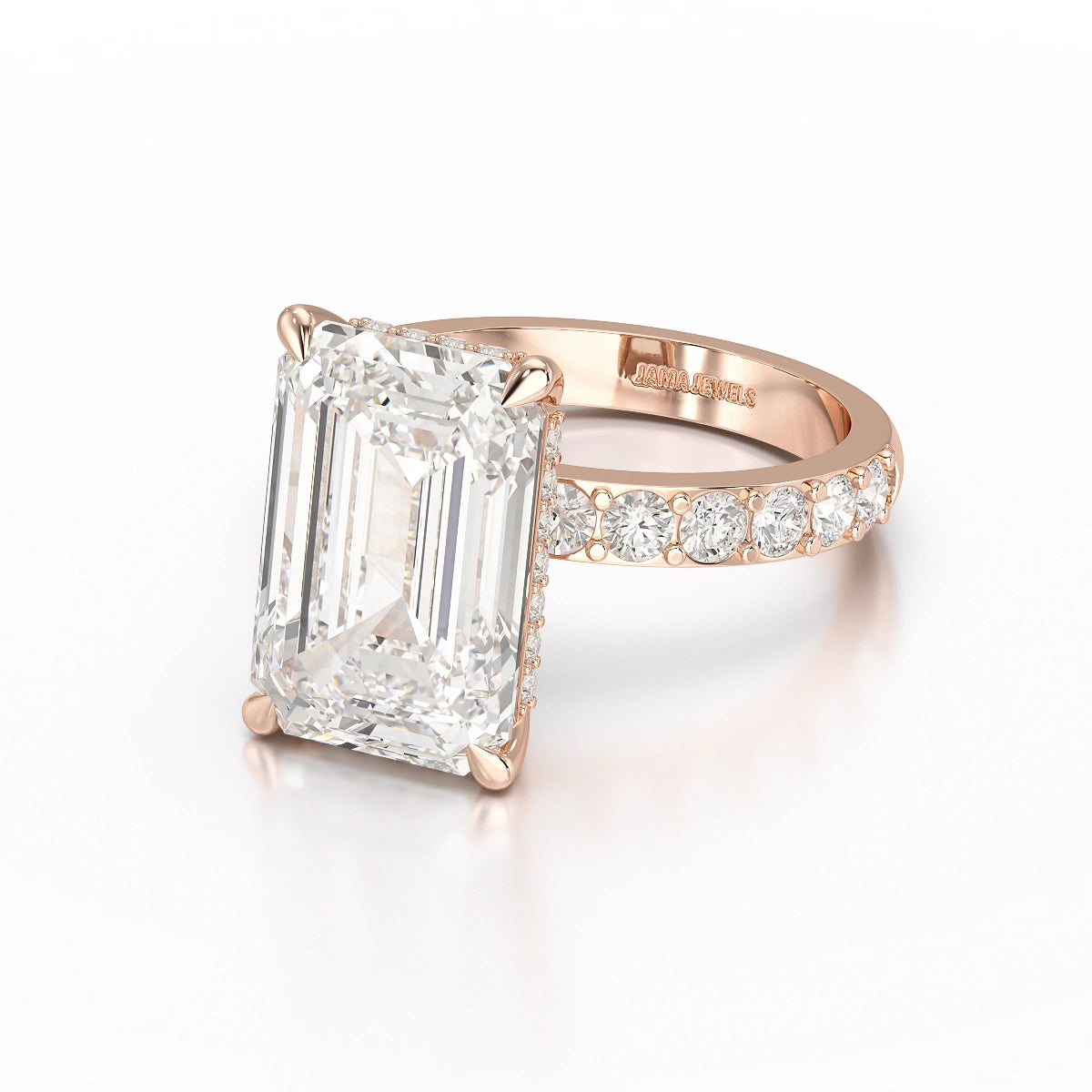 12 CT Emerald Cut Hidden Halo Lab Diamond Ring