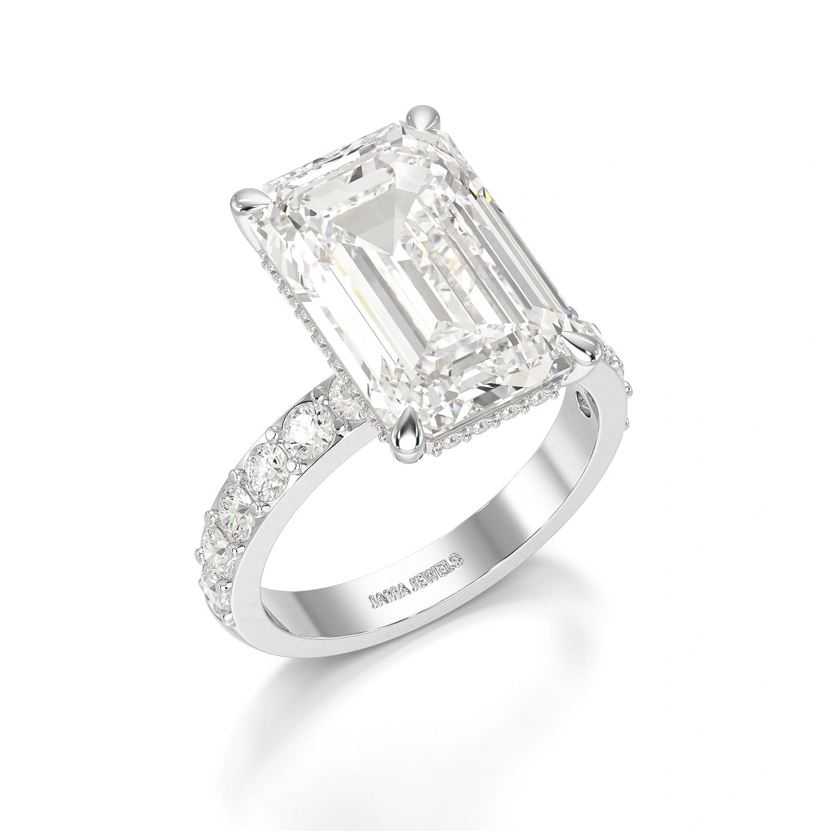 12 CT Emerald Cut Hidden Halo Lab Diamond Ring