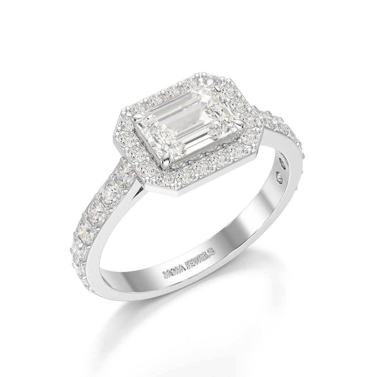 1.71 CT Emerald Cut Halo Lab Diamond Ring