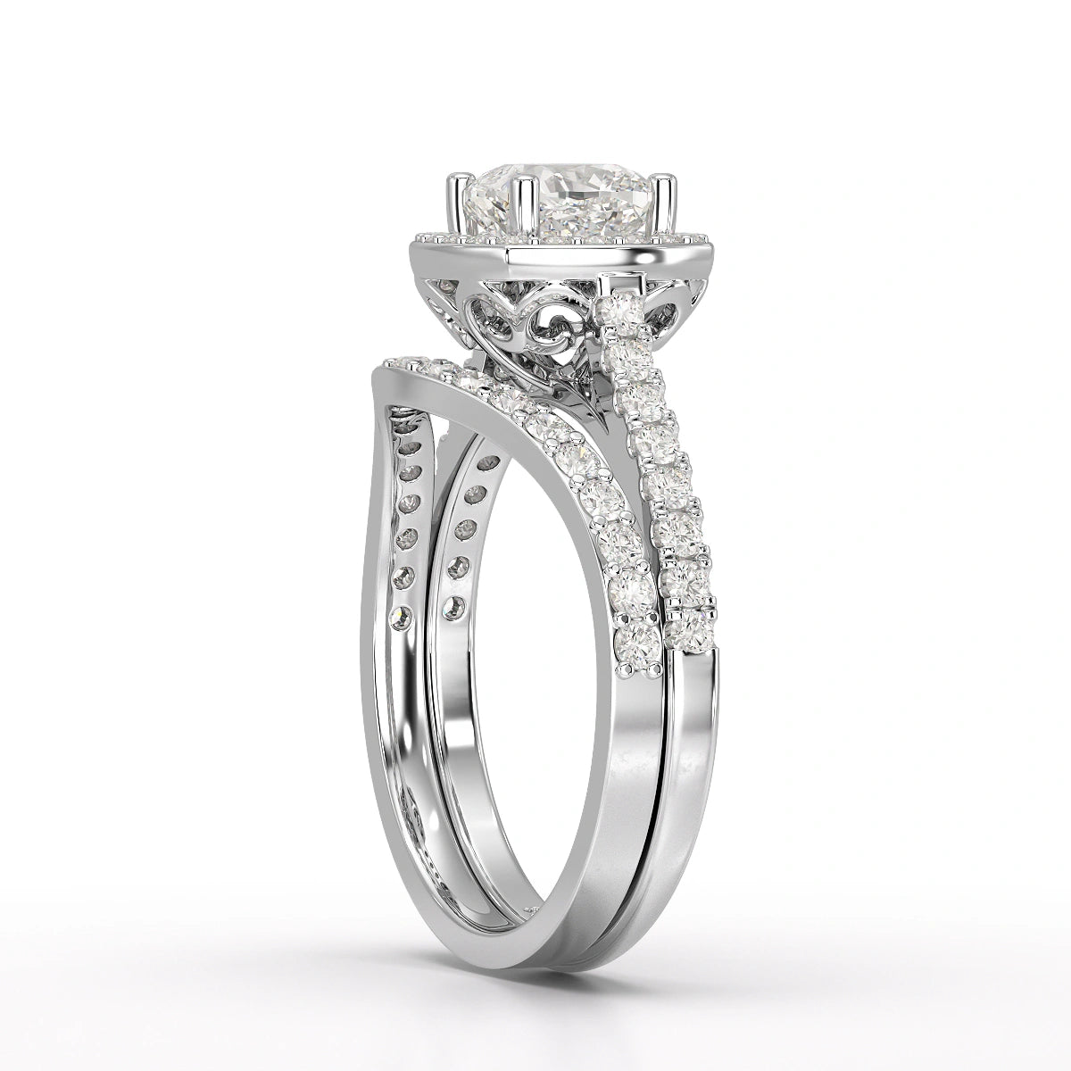 1.77 CT Cushion Cut Halo Layered Lab Diamond Ring