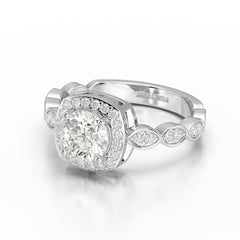 1.57 CT Cushion Cut Solitaire Halo Lab Diamond Ring