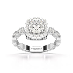 1.57 CT Cushion Cut Solitaire Halo Lab Diamond Ring