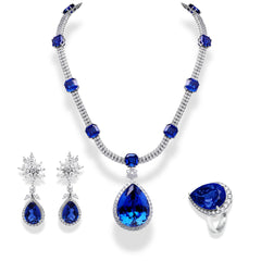 18 KT Gold Adorned jewelry with Diamonds and Blue Sapphires