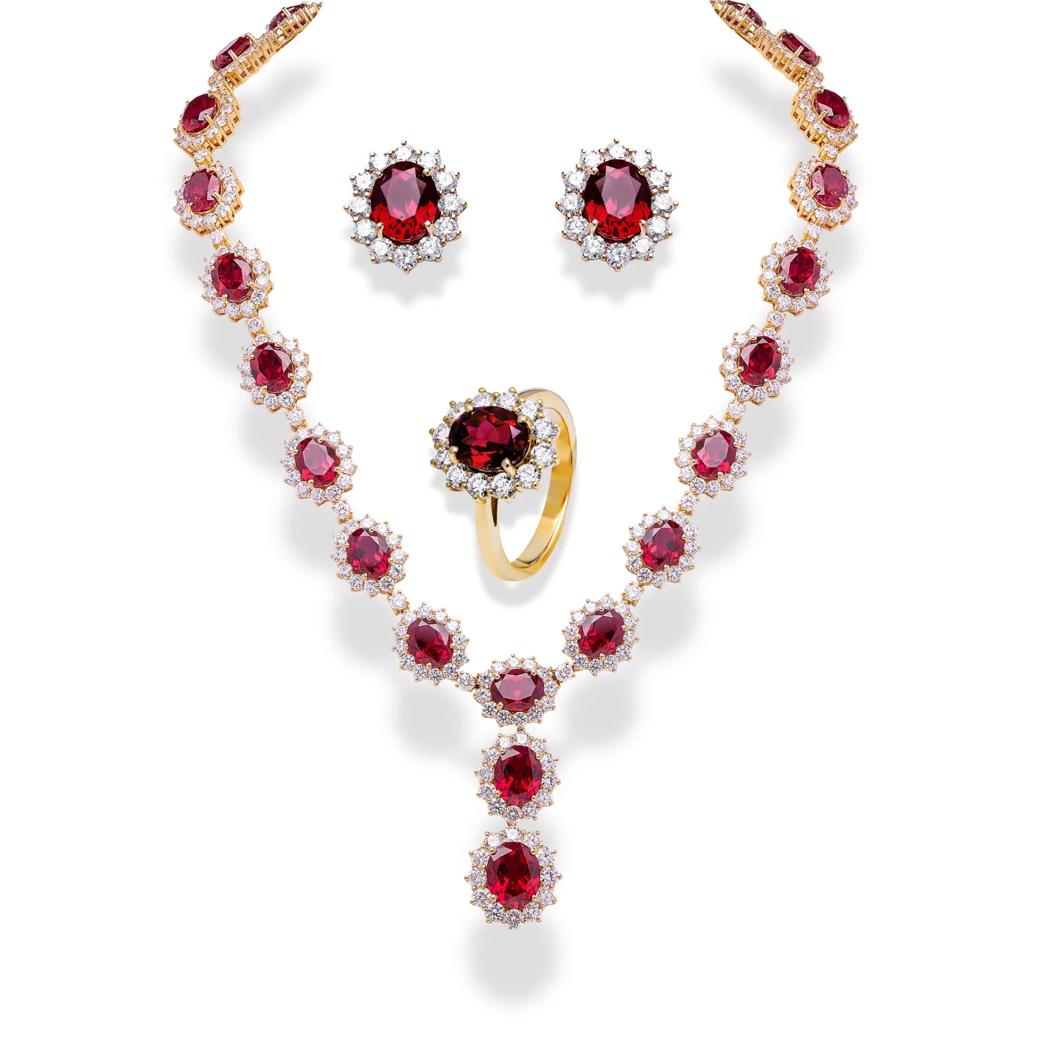 Luxurious 18 KT Gold Jewelry Collection with Rubies and Diamonds