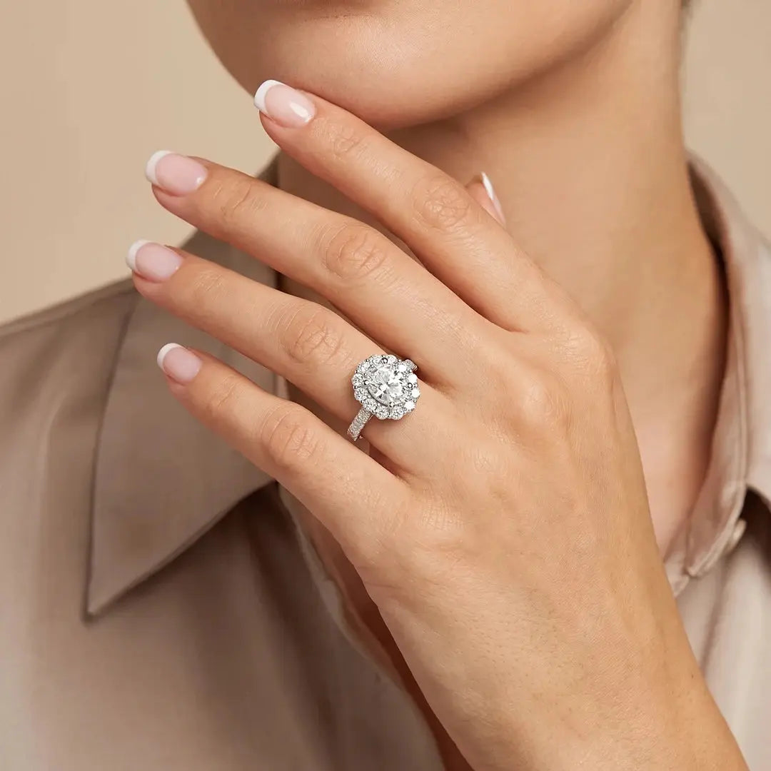 4 CT Oval Cut Halo Lab Diamond Ring