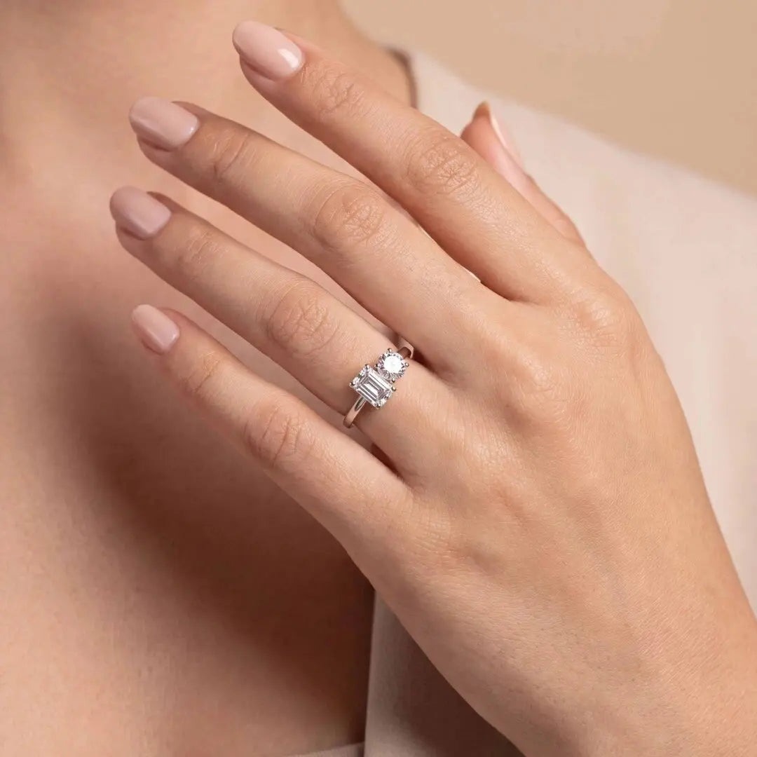 1.6 CT Emerald and Round Lab Diamond Ring