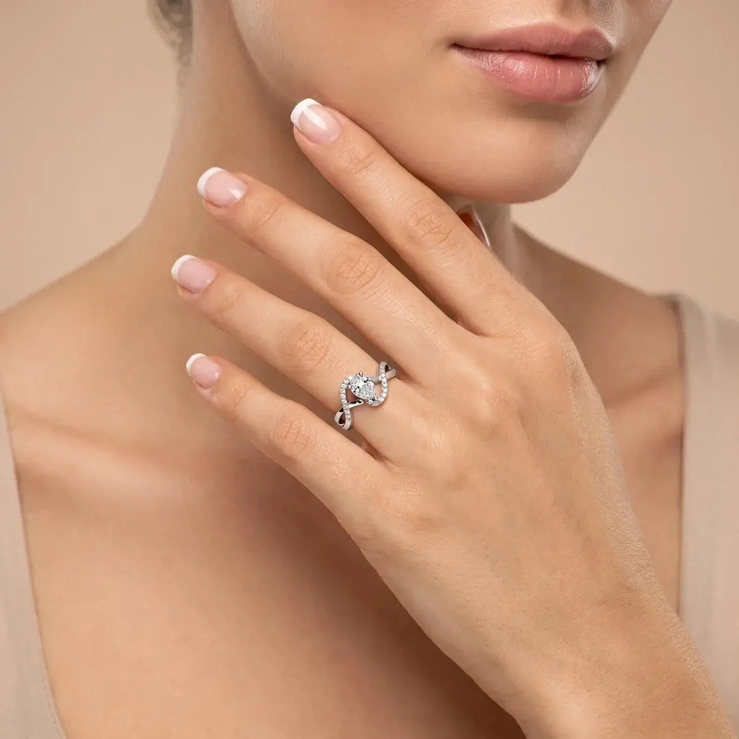 0.84 CT Pear & Round Cut Lab Diamond Twist Halo Ring