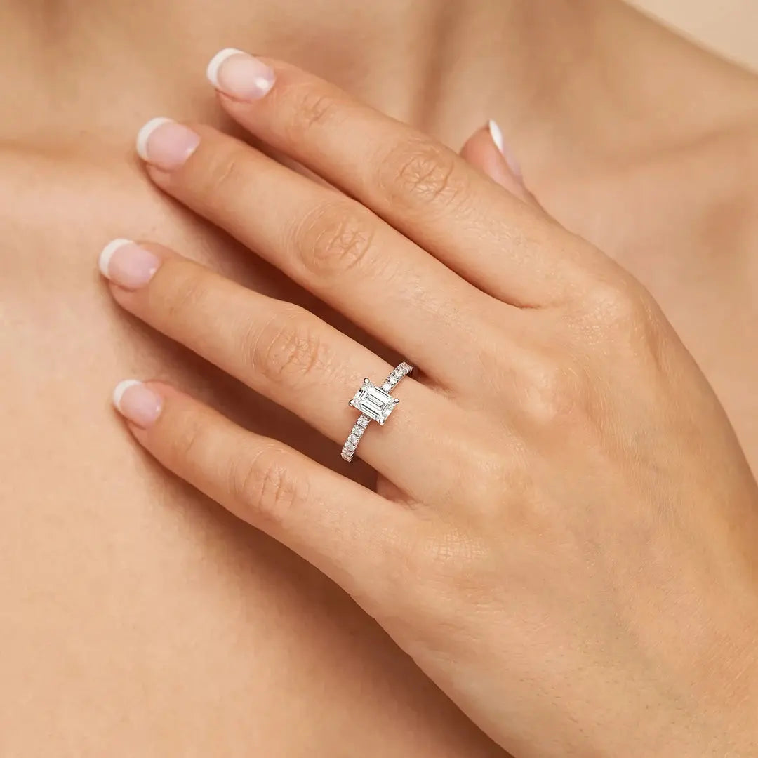 1.3 CT Emerald Cut Lab Diamond Classic Ring