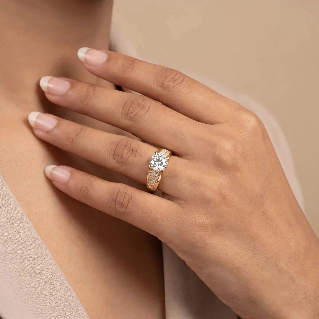 2.6 CT Round Cut Wide Pavé Diamond Ring